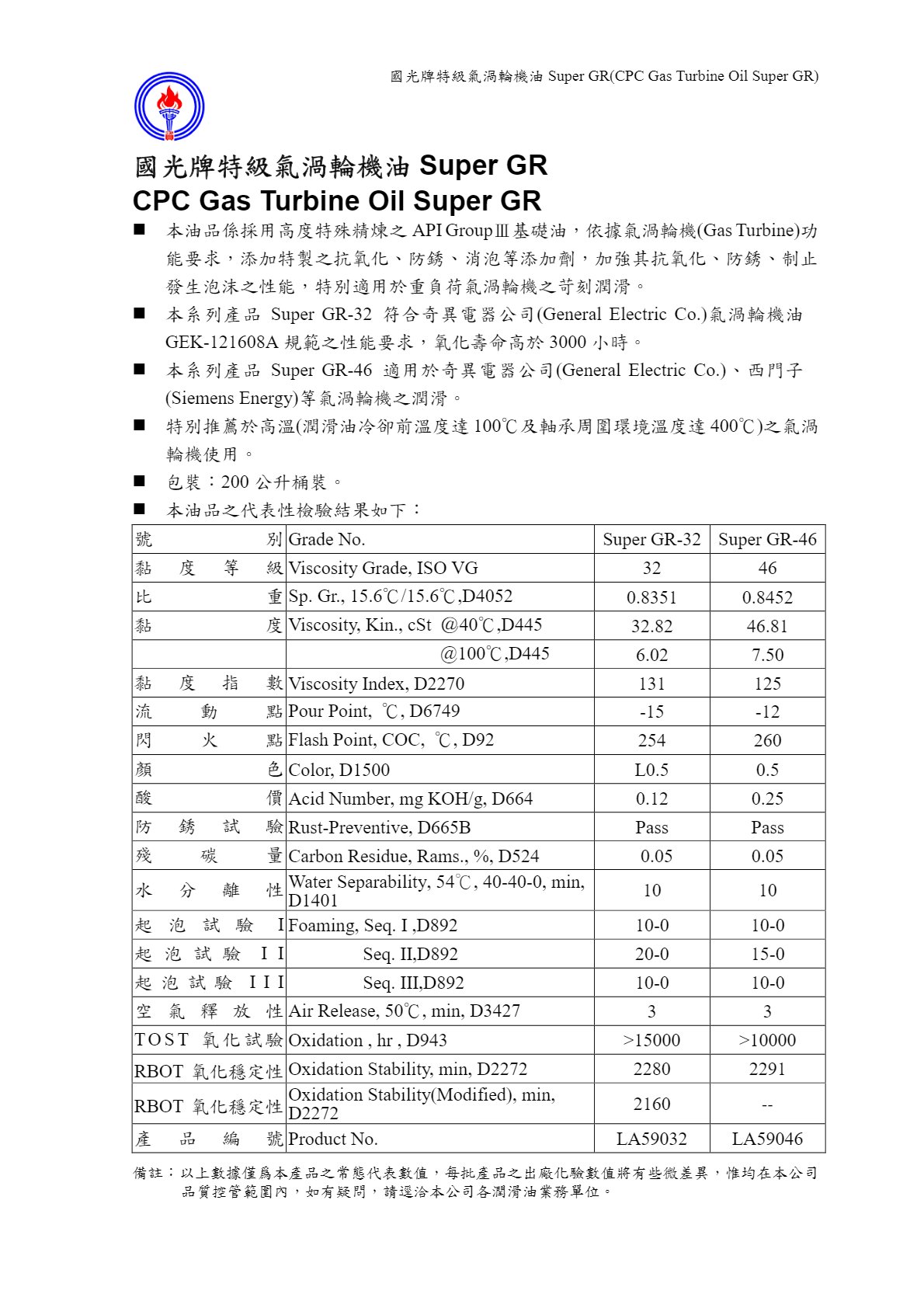 LA59032 特級氣渦輪機油 Super GR-32 電子書