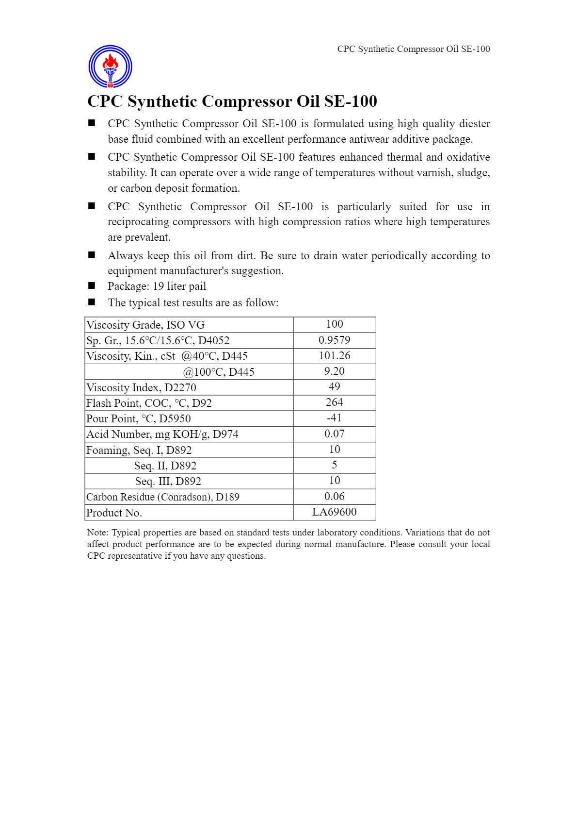 LA69600 CPC Synthetic Compressor Oil SE-100 e-book